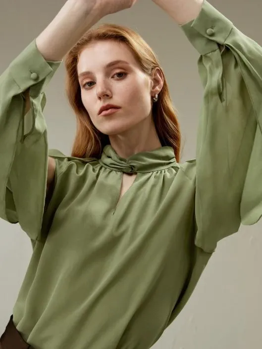 Side Slit Lantern Sleeve Silk Blouse Women Blouses Lilysilk Shirts
