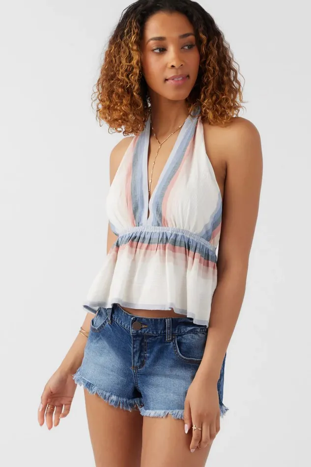 SIENA SUNDOWN STRIPE HALTER TOP Winter White Women O039NEILL Collections