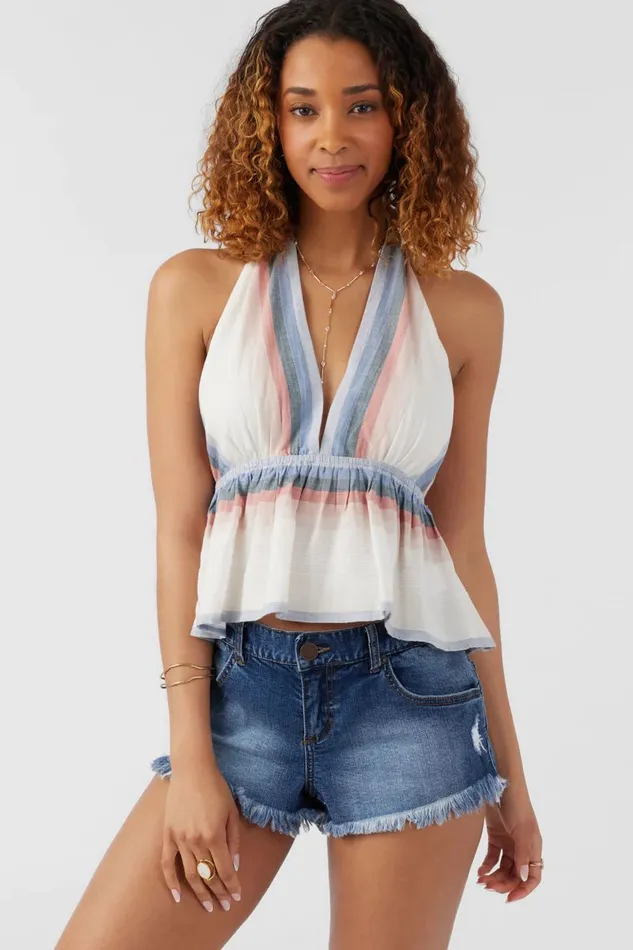 SIENA SUNDOWN STRIPE HALTER TOP Winter White Women O039NEILL Collections