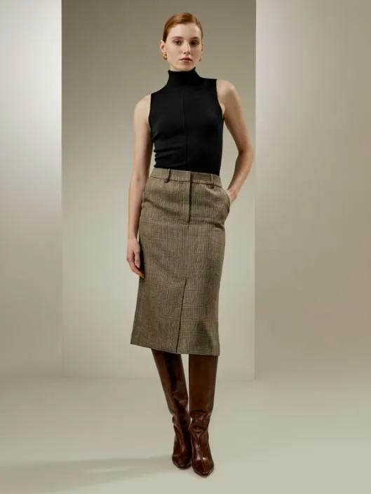 Silk Wool Blend Glen Check Midi Pencil Skirt Women Lilysilk Knitwear