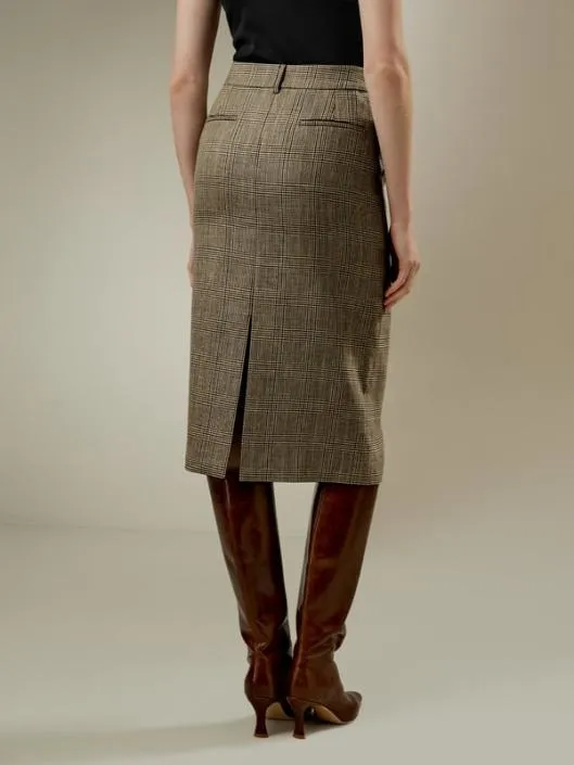 Silk Wool Blend Glen Check Midi Pencil Skirt Women Lilysilk Knitwear