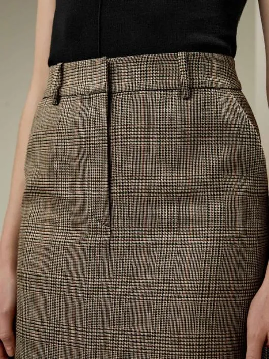 Silk Wool Blend Glen Check Midi Pencil Skirt Women Lilysilk Knitwear