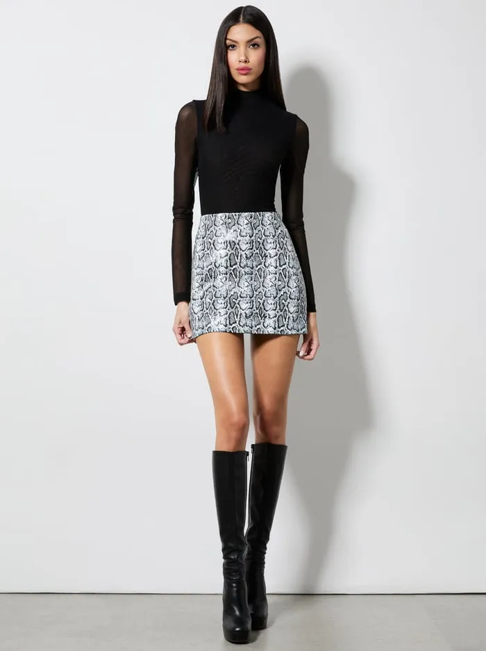 Skirts Women Alice Olivia Elana Vegan Mini Skirt Off Whiteblack Python