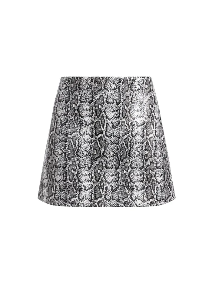 Skirts Women Alice Olivia Elana Vegan Mini Skirt Off Whiteblack Python
