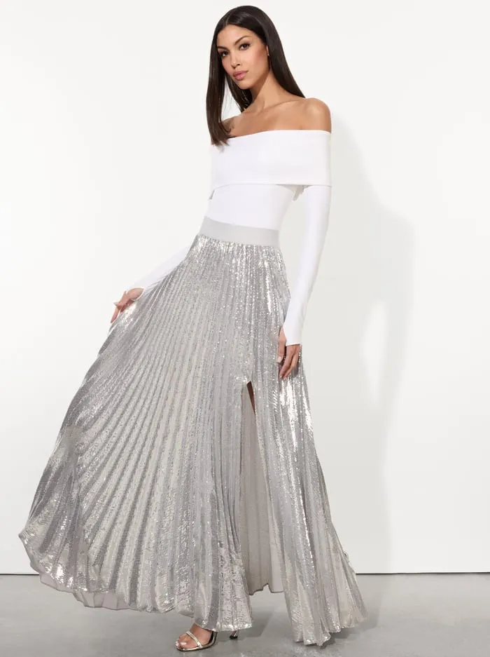 Skirts Women Alice Olivia Ivey Sequin Maxi Skirt Silver