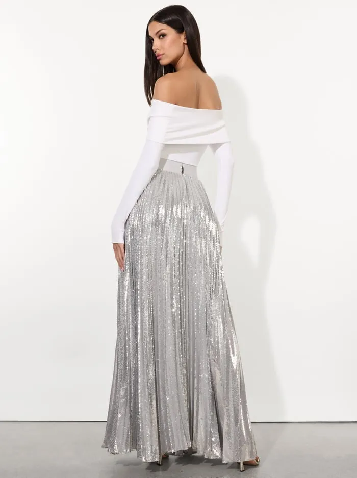 Skirts Women Alice Olivia Ivey Sequin Maxi Skirt Silver
