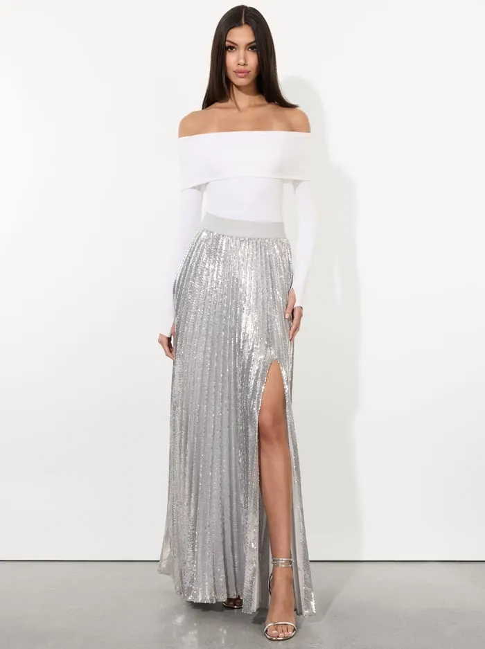 Skirts Women Alice Olivia Ivey Sequin Maxi Skirt Silver