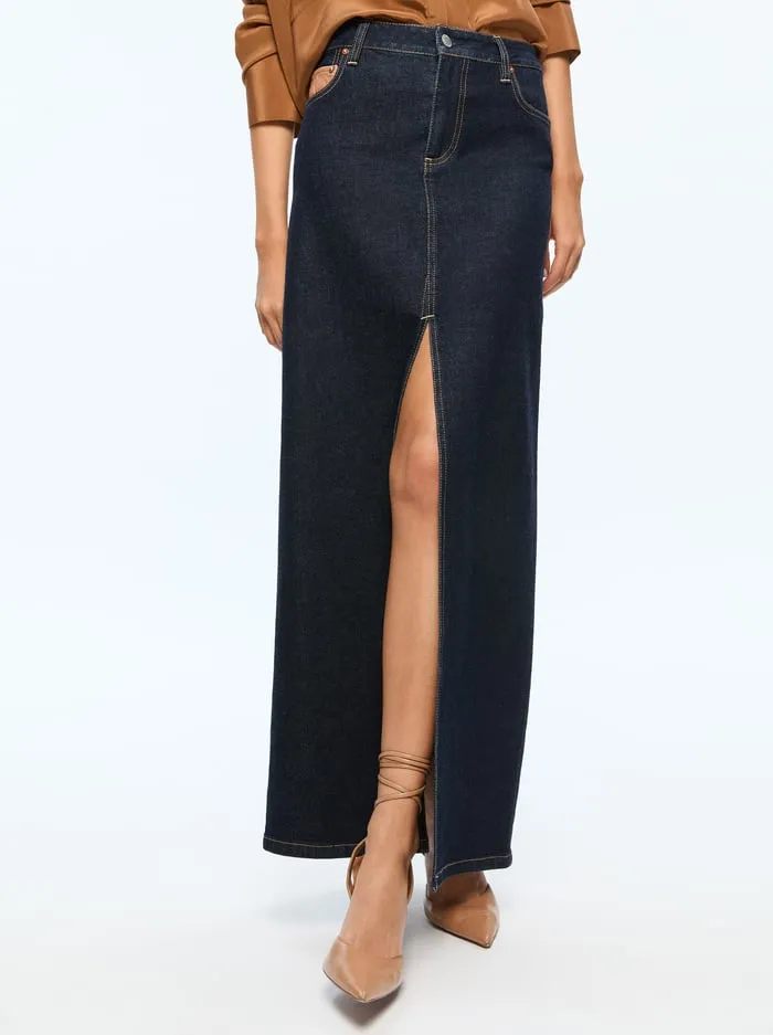 Skirts Women Alice Olivia Rye High Rise Skirt With Vegan Combo Dark Rinse