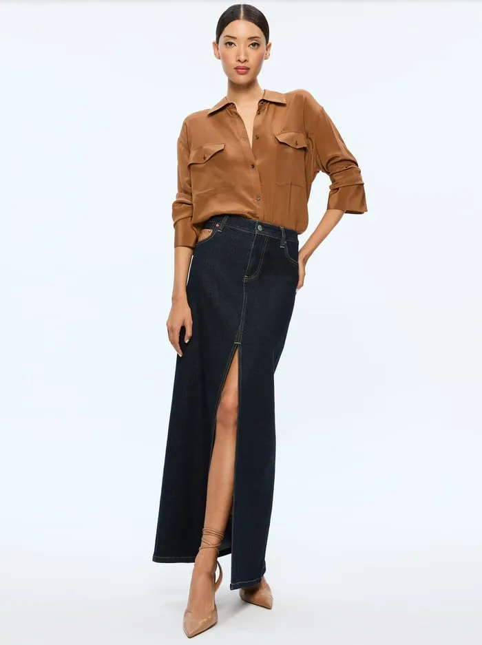Skirts Women Alice Olivia Rye High Rise Skirt With Vegan Combo Dark Rinse