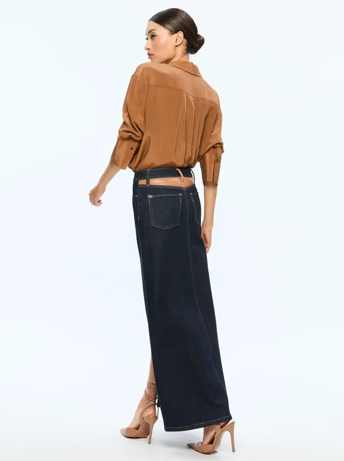 Skirts Women Alice Olivia Rye High Rise Skirt With Vegan Combo Dark Rinse