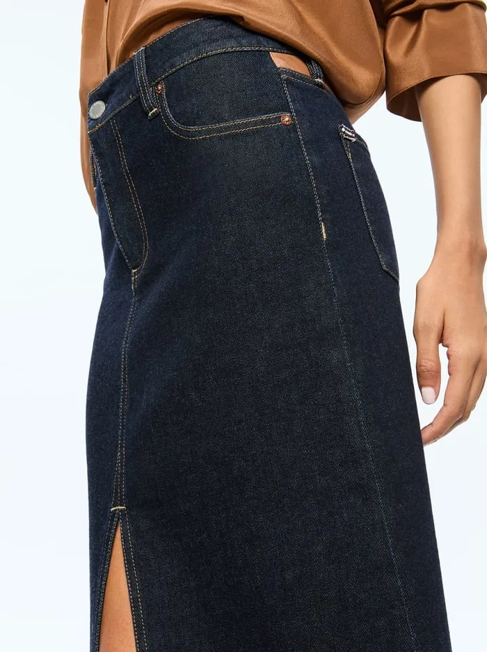 Skirts Women Alice Olivia Rye High Rise Skirt With Vegan Combo Dark Rinse