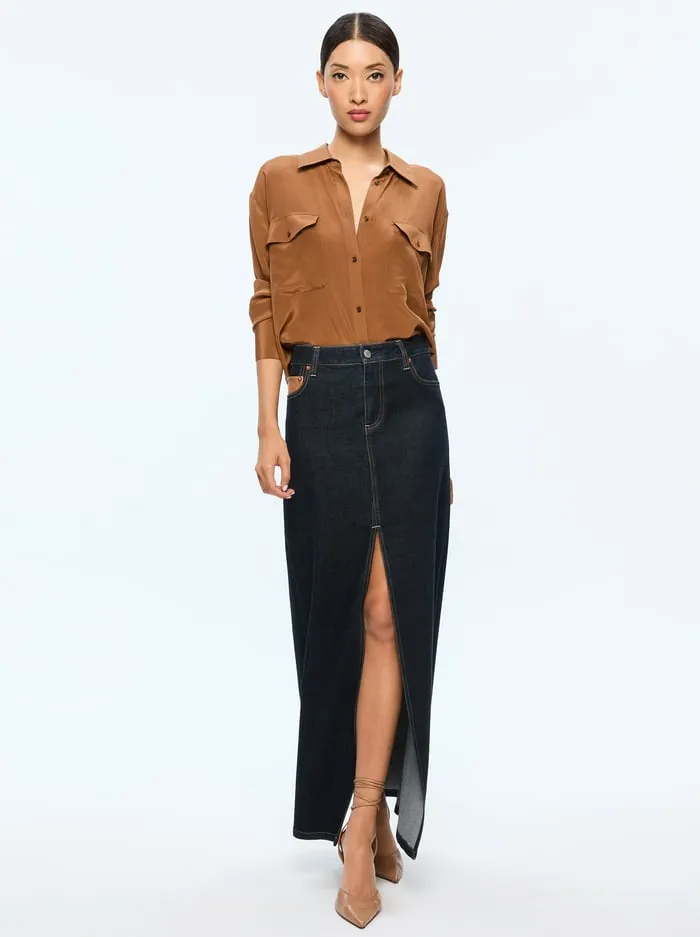 Skirts Women Alice Olivia Rye High Rise Skirt With Vegan Combo Dark Rinse