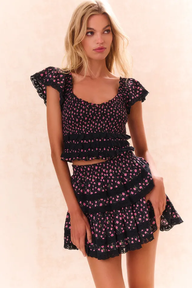 Skirts WomenKids LoveShackFancy Ruffle Mini Floral LaceTrimmed Skirt Pink Noir