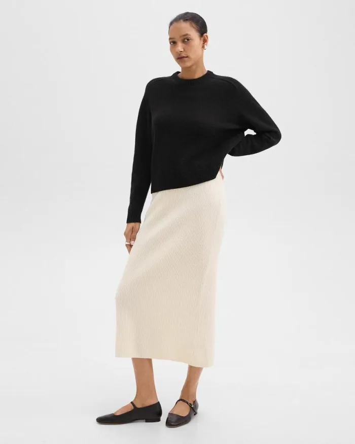 Skirts Women Theory Midi PullOn Skirt In Felted WoolCashmere Ivory Skirts Women Theory Midi PullOn Skirt In Felted WoolCashmere Ivory