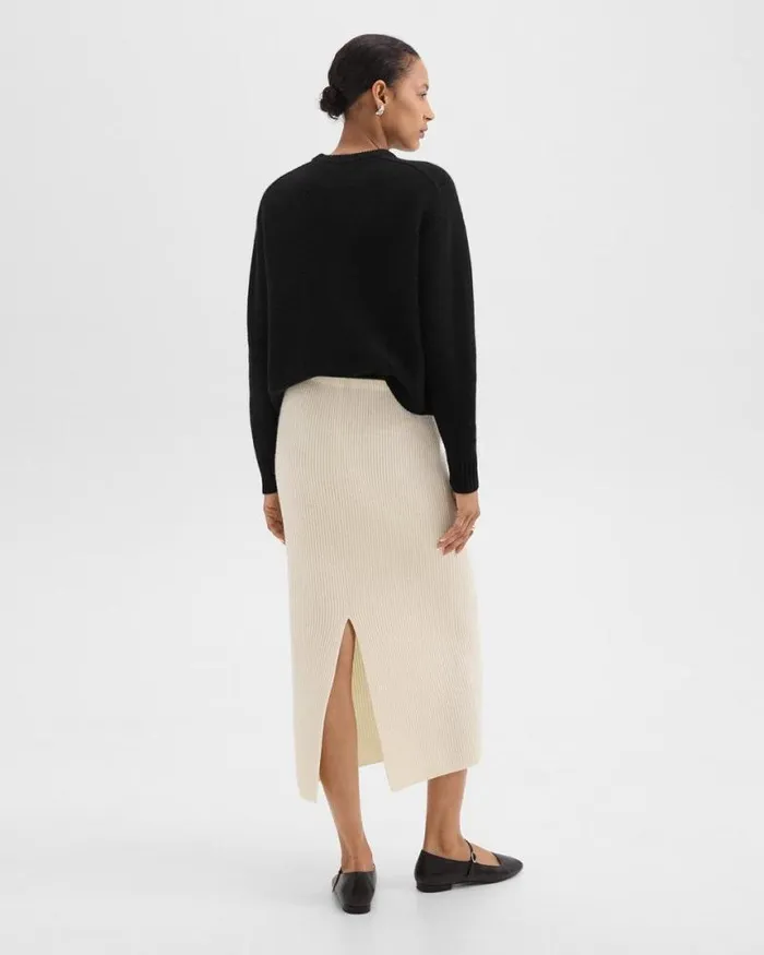 Skirts Women Theory Midi PullOn Skirt In Felted WoolCashmere Ivory Skirts Women Theory Midi PullOn Skirt In Felted WoolCashmere Ivory