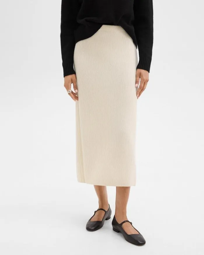 Skirts Women Theory Midi PullOn Skirt In Felted WoolCashmere Ivory Skirts Women Theory Midi PullOn Skirt In Felted WoolCashmere Ivory