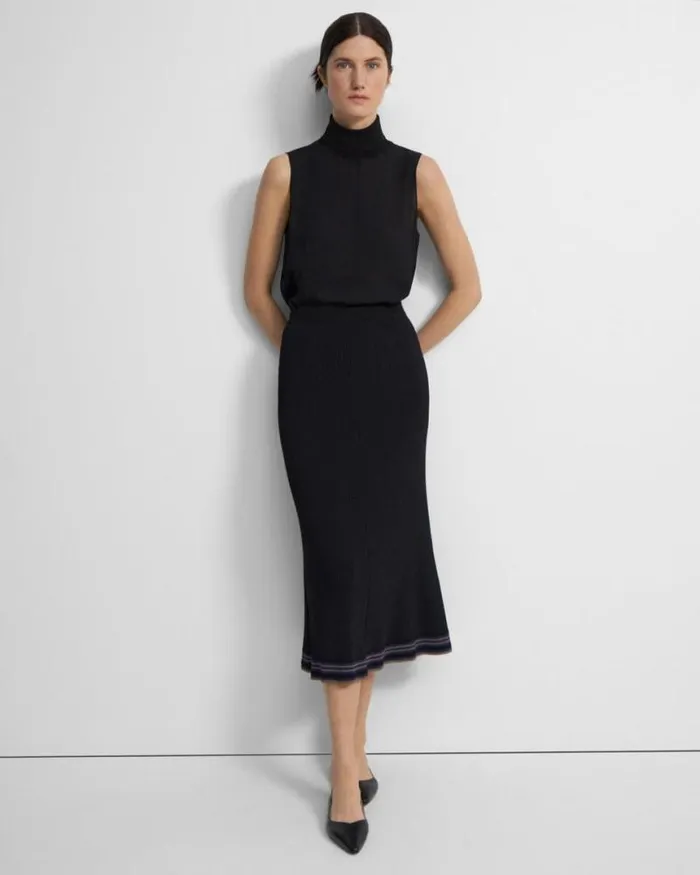 Skirts Women Theory PullOn Midi Skirt In Rib Knit Black Multi