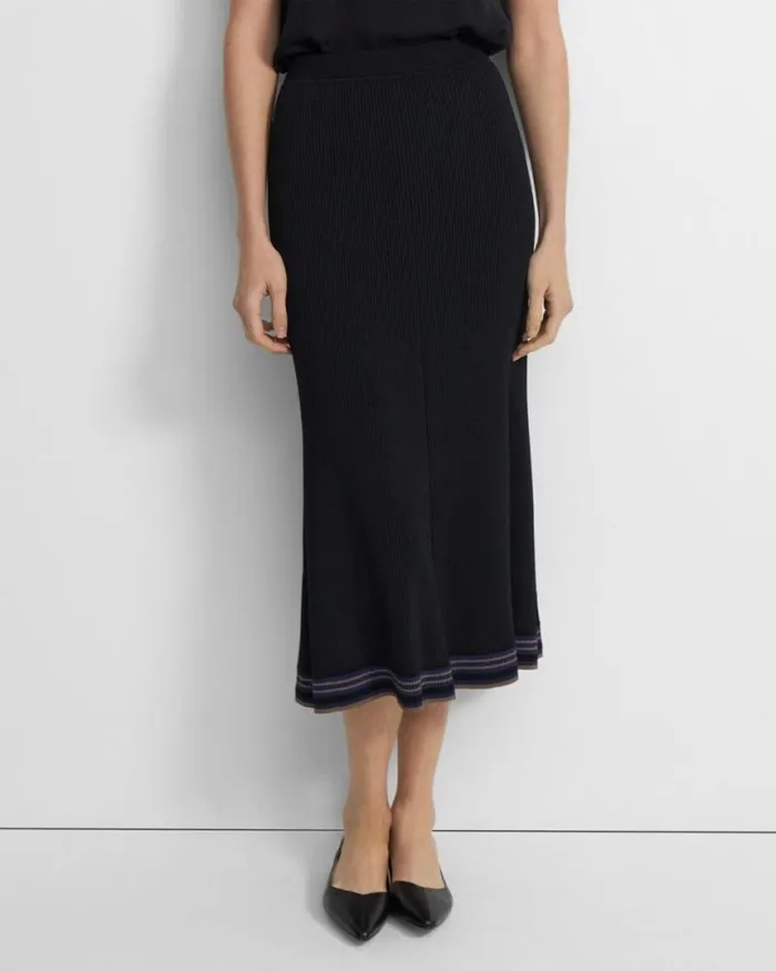 Skirts Women Theory PullOn Midi Skirt In Rib Knit Black Multi Skirts Women Theory PullOn Midi Skirt In Rib Knit Black Multi