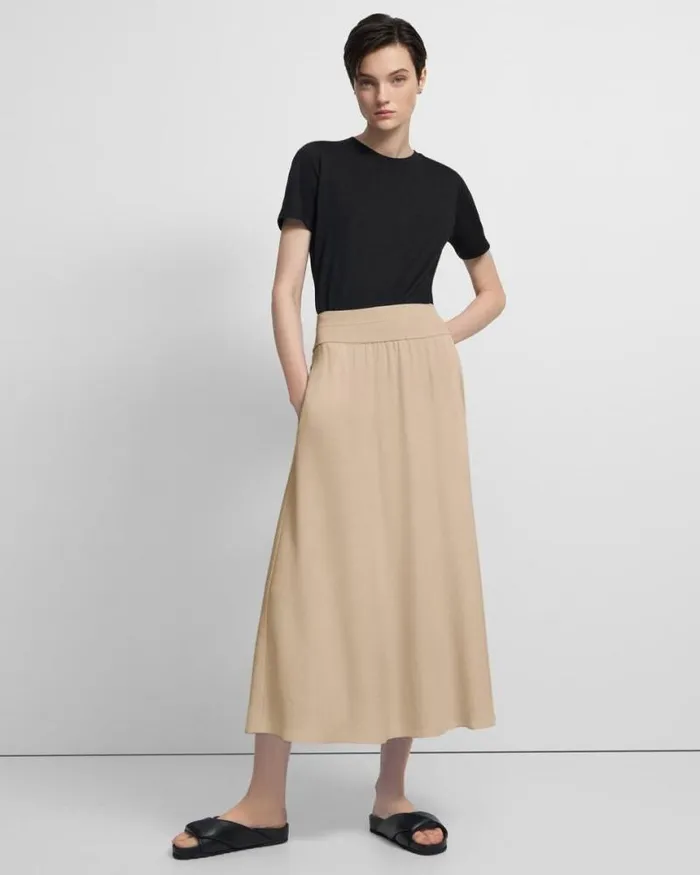 Skirts Women Theory Ribbed Waist Volume Skirt In Silk Taupe