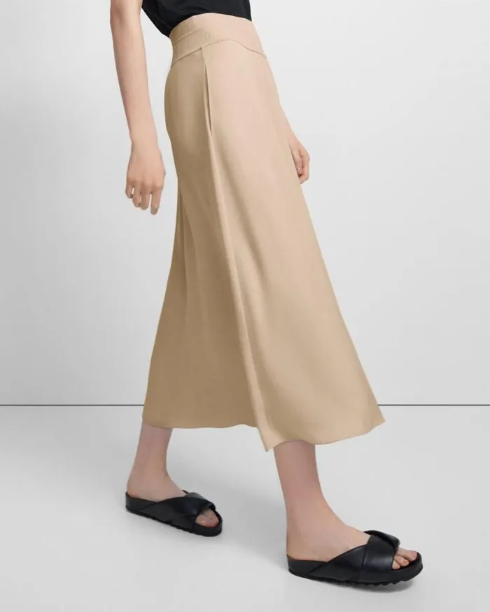 Skirts Women Theory Ribbed Waist Volume Skirt In Silk Taupe Skirts Women Theory Ribbed Waist Volume Skirt In Silk Taupe