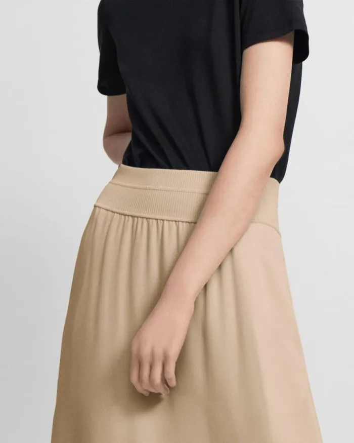 Skirts Women Theory Ribbed Waist Volume Skirt In Silk Taupe Skirts Women Theory Ribbed Waist Volume Skirt In Silk Taupe