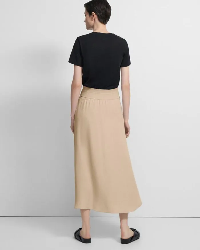 Skirts Women Theory Ribbed Waist Volume Skirt In Silk Taupe Skirts Women Theory Ribbed Waist Volume Skirt In Silk Taupe