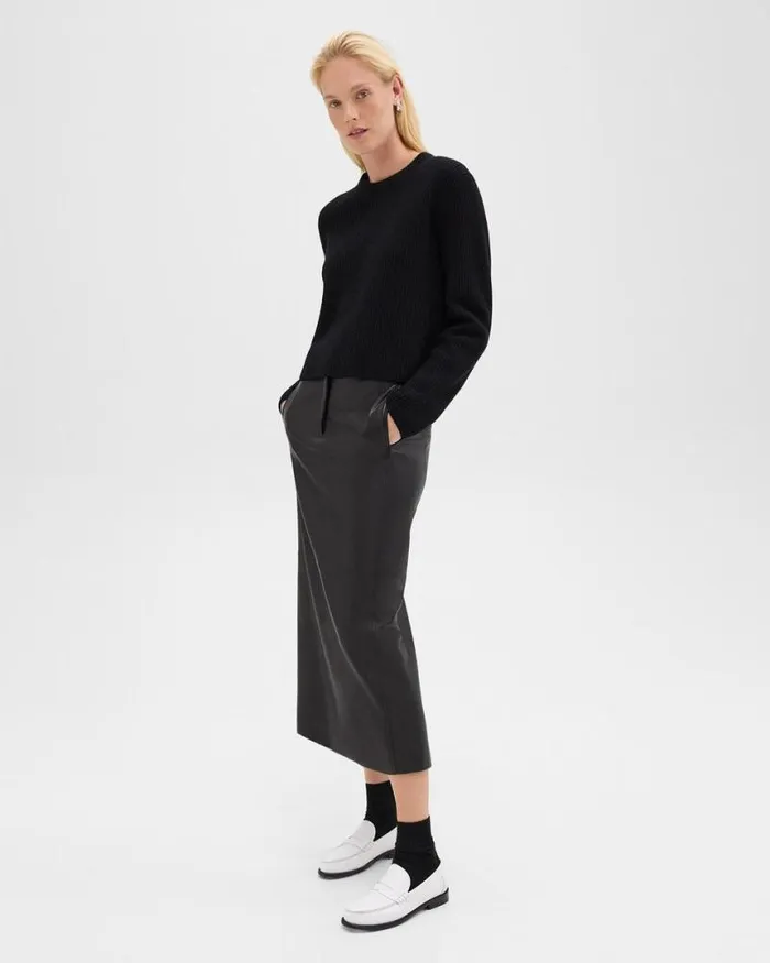 Skirts Women Theory Trouser Skirt In Leather Black Skirts Women Theory Trouser Skirt In Leather Black