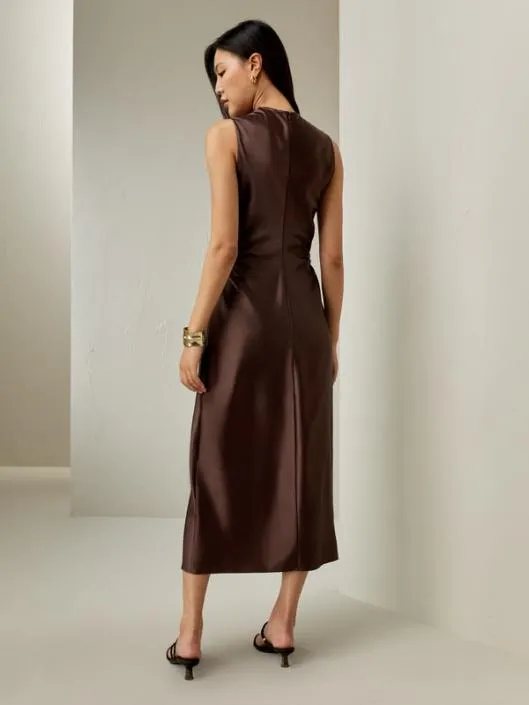 Sleeveless Aline Silk Dress In Chocolate Women Jumpsuits Lilysilk Dresses