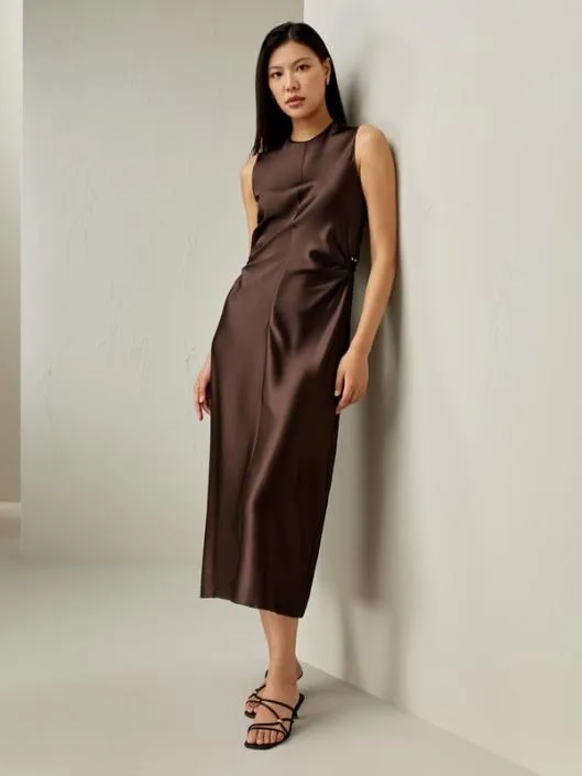 Sleeveless Aline Silk Dress In Chocolate Women Jumpsuits Lilysilk Dresses