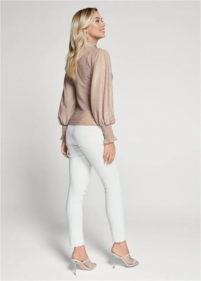 SMOCKED METALLIC TOP Champagne Women VENUS Long Sleeve Tops