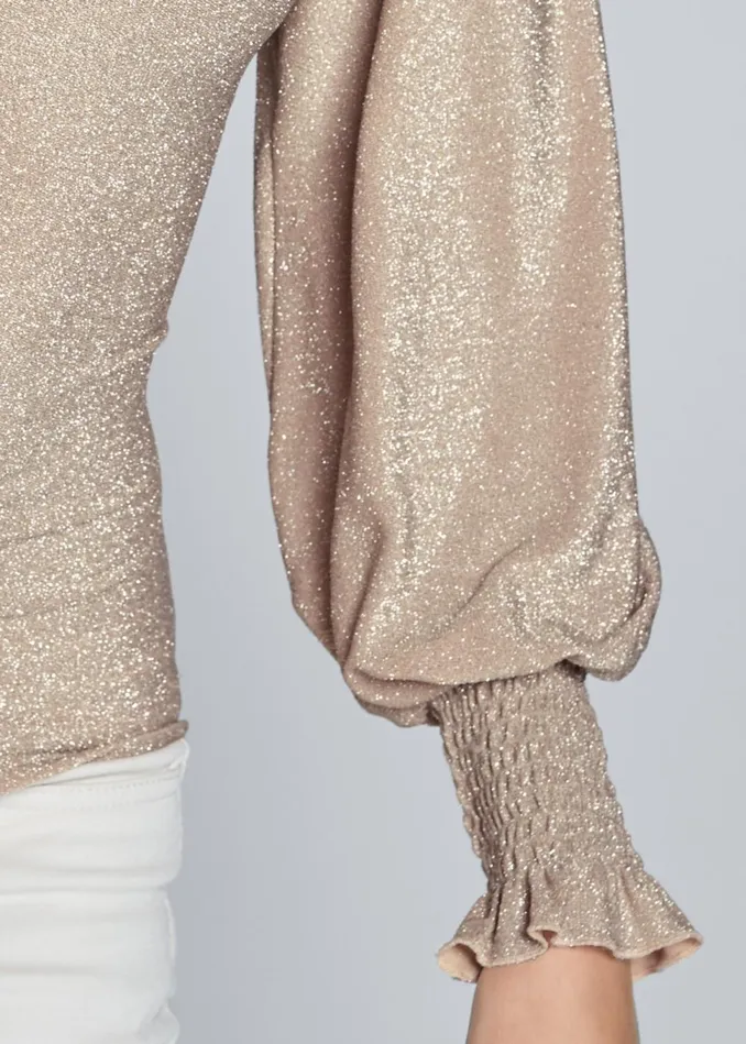 SMOCKED METALLIC TOP Champagne Women VENUS Long Sleeve Tops