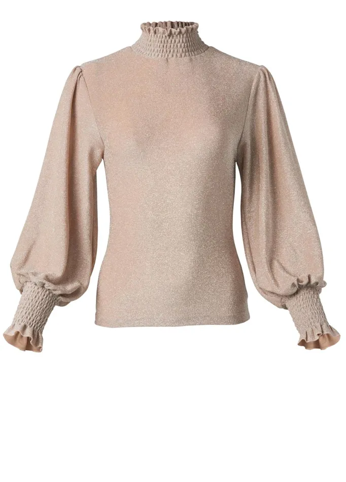 SMOCKED METALLIC TOP Champagne Women VENUS Long Sleeve Tops