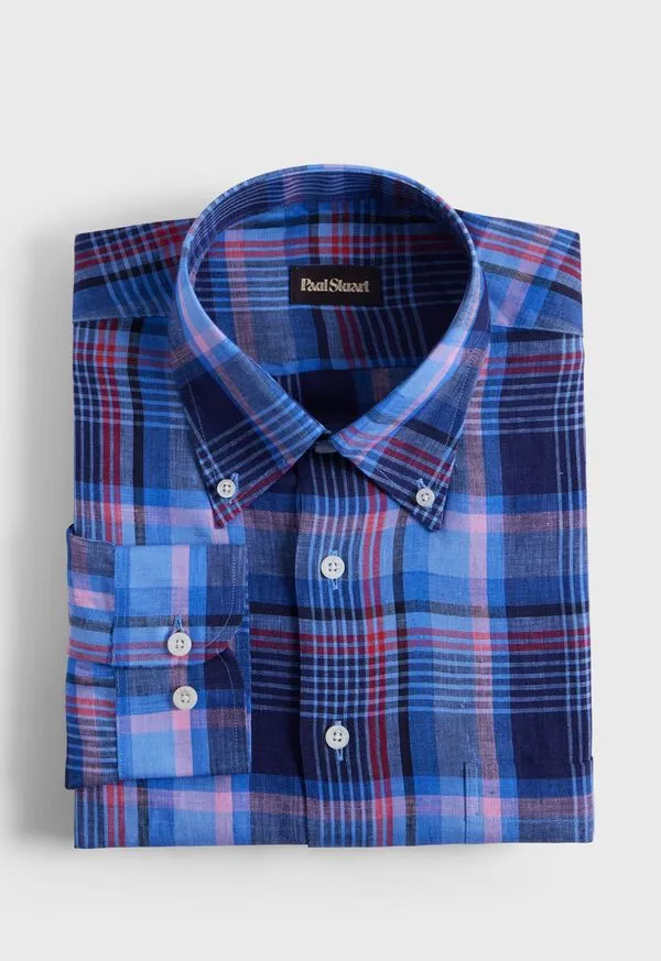 Sport Shirts Paulstuart Mens Linen Plaid Sport Shirt PurpleNavyBlue