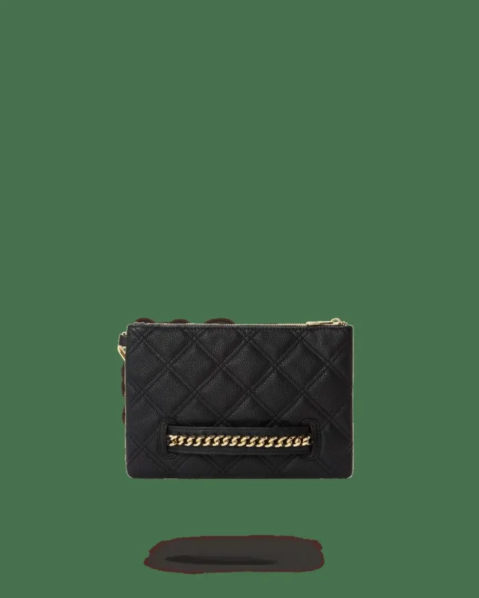 SPRAYGROUND NOIR QUILT GOLD CHAIN SHARK CROSSOVER CLUTCH Bags