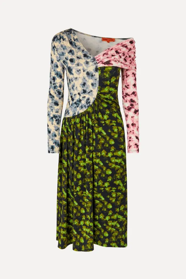 Stine Goya Dresses One Shoulder Long Sleeve Dress 8211 Dizzy Foliage 8211 Women