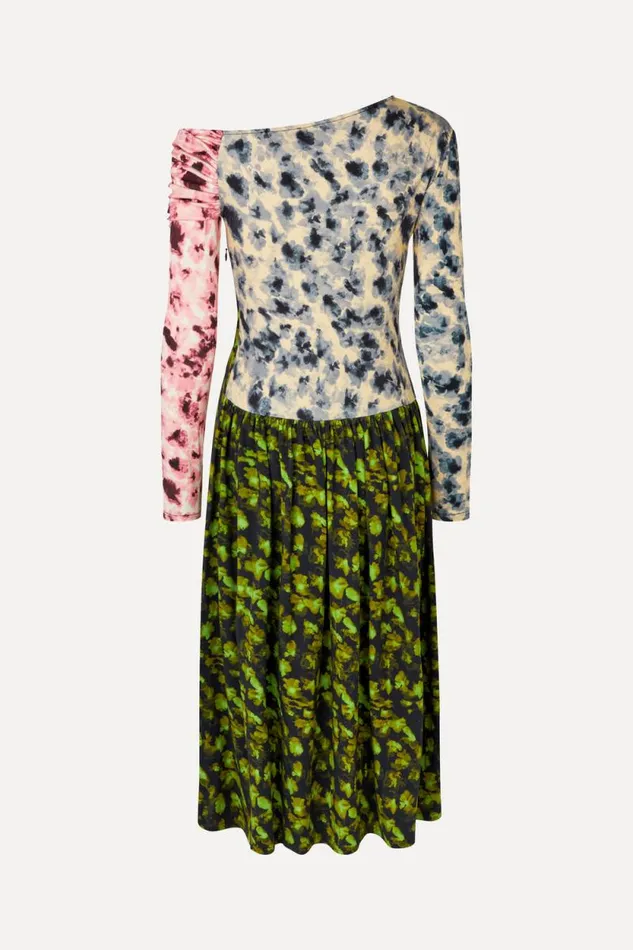 Stine Goya Dresses One Shoulder Long Sleeve Dress 8211 Dizzy Foliage 8211 Women