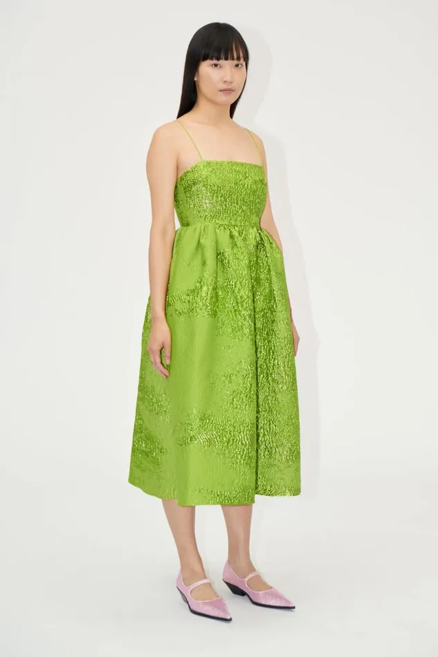 Stine Goya Dresses Voluminous Gathered Midi Dress 8211 Green Impressionist Hue 8211 Women Stine Goya Dresses Voluminous Gathered Midi Dress 8211 Green Impressionist Hue 8211 Women