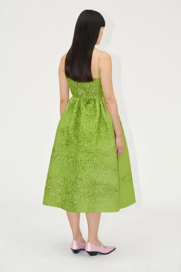 Stine Goya Dresses Voluminous Gathered Midi Dress 8211 Green Impressionist Hue 8211 Women