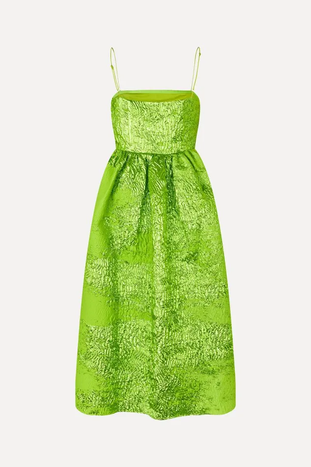 Stine Goya Dresses Voluminous Gathered Midi Dress 8211 Green Impressionist Hue 8211 Women
