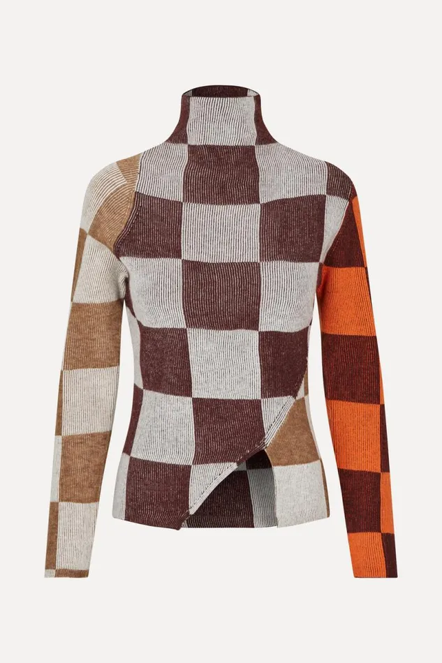 Stine Goya Knitwear Long Sleeve Asymmetric Top 8211 Chocolate Combo 8211 Women Stine Goya Knitwear Long Sleeve Asymmetric Top 8211 Chocolate Combo 8211 Women