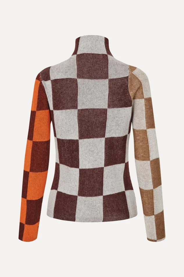 Stine Goya Knitwear Long Sleeve Asymmetric Top 8211 Chocolate Combo 8211 Women