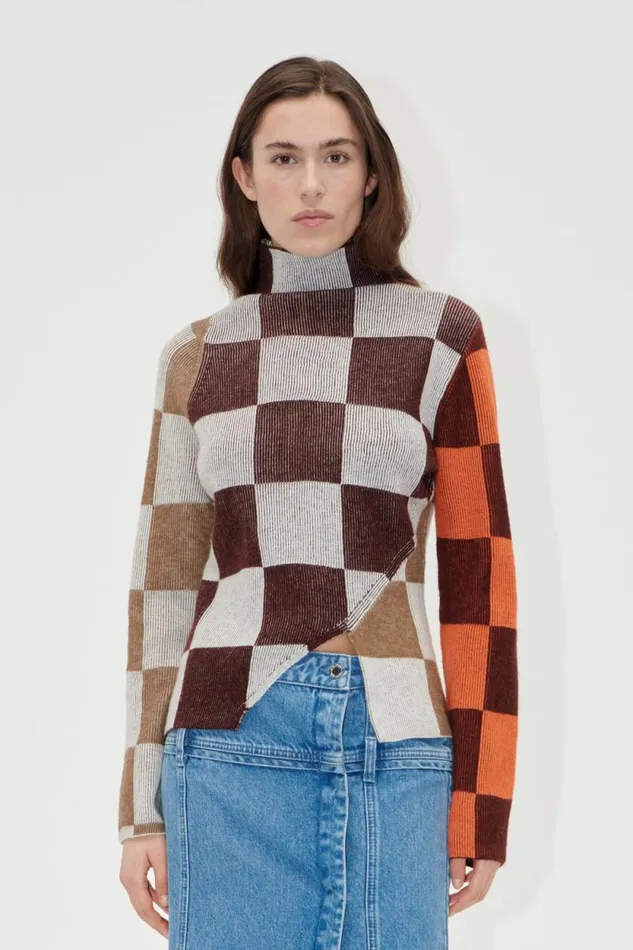 Stine Goya Knitwear Long Sleeve Asymmetric Top 8211 Chocolate Combo 8211 Women