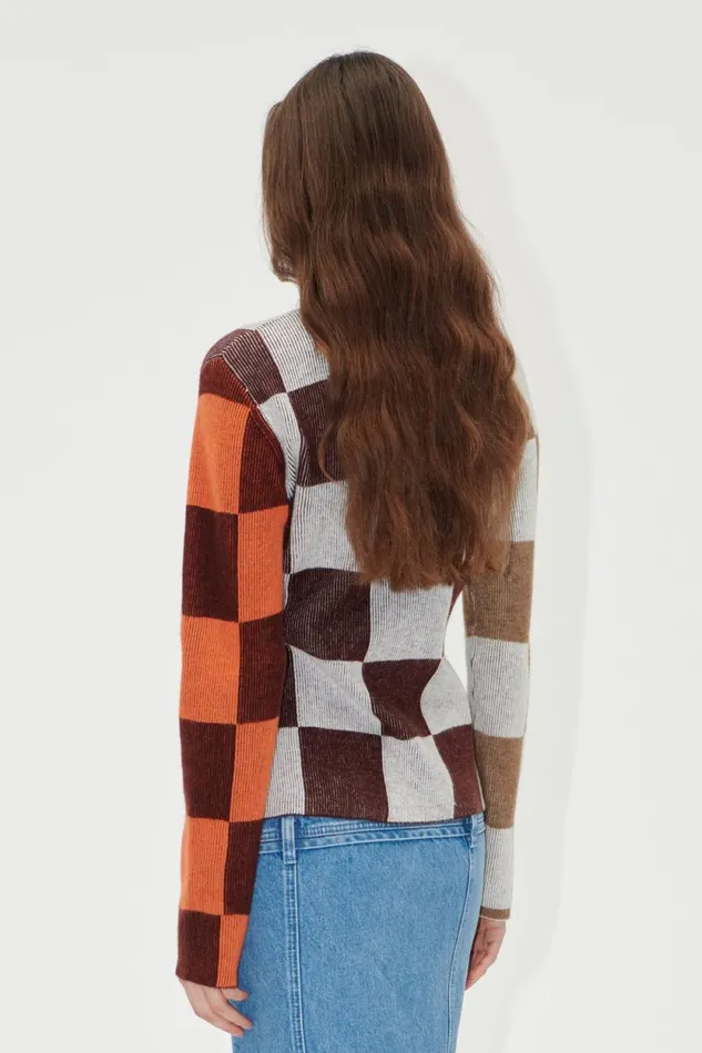 Stine Goya Knitwear Long Sleeve Asymmetric Top 8211 Chocolate Combo 8211 Women