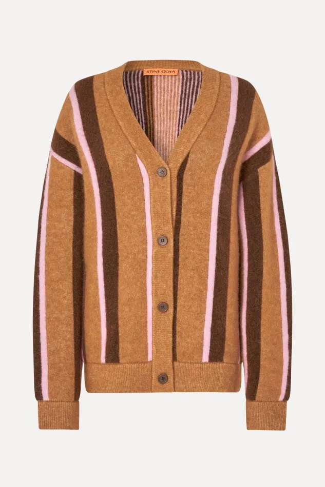 Stine Goya Knitwear Long Sleeve Cardigan 8211 Cocoa Stripes 8211 Women