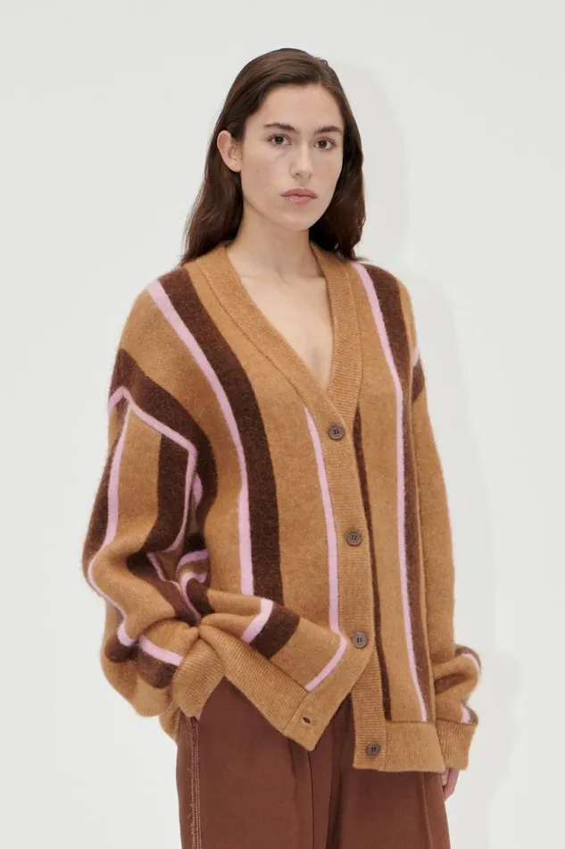 Stine Goya Knitwear Long Sleeve Cardigan 8211 Cocoa Stripes 8211 Women