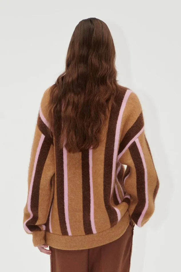 Stine Goya Knitwear Long Sleeve Cardigan 8211 Cocoa Stripes 8211 Women
