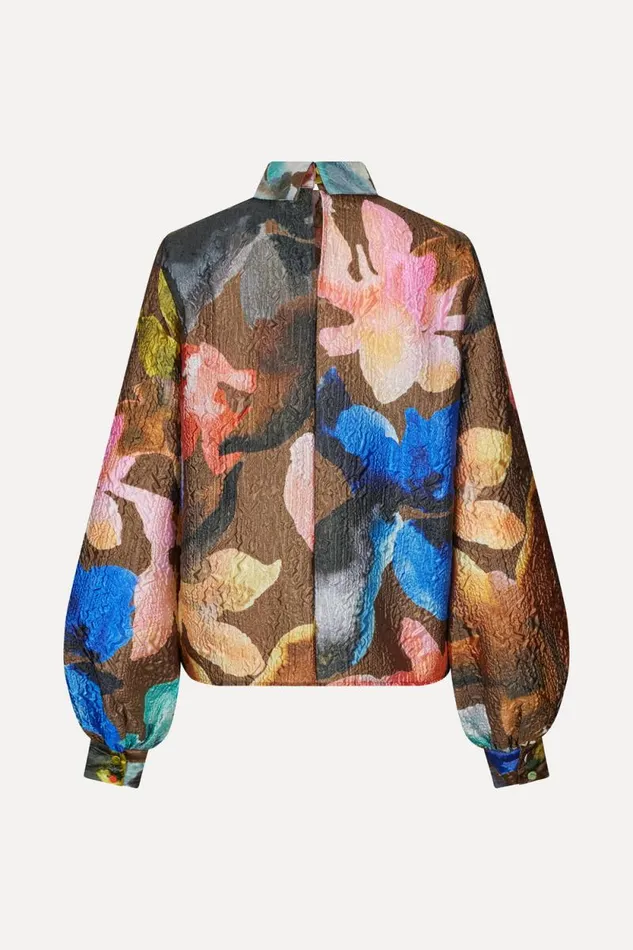 Stine Goya Tops and Shirts Gathered Long Sleeve Top 8211 Aquarelle Garden 8211 Women