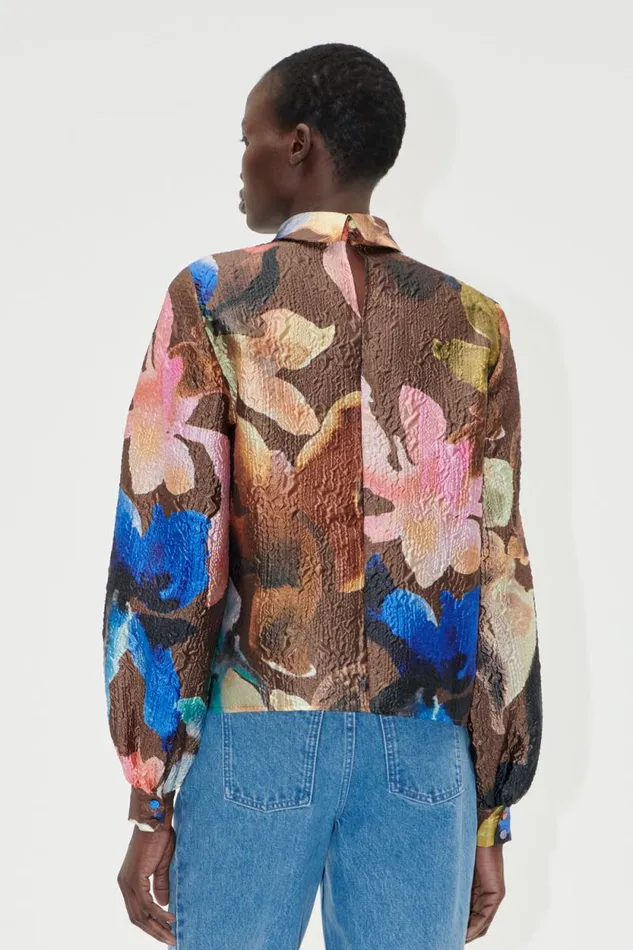 Stine Goya Tops and Shirts Gathered Long Sleeve Top 8211 Aquarelle Garden 8211 Women