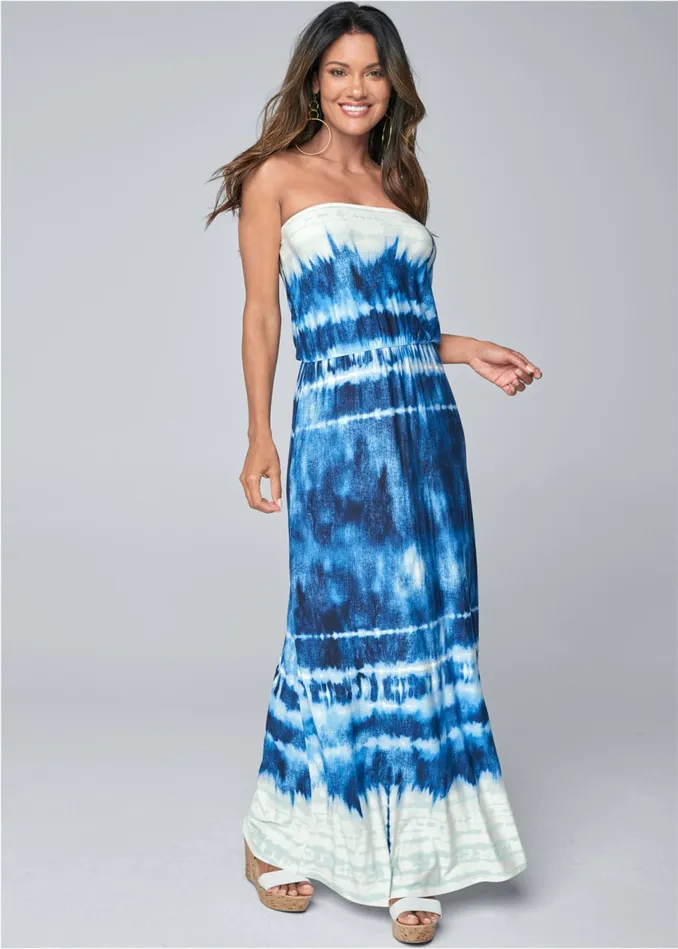 STRAPLESS PRINT MAXI DRESS Blue Multi Women VENUS Sundresses
