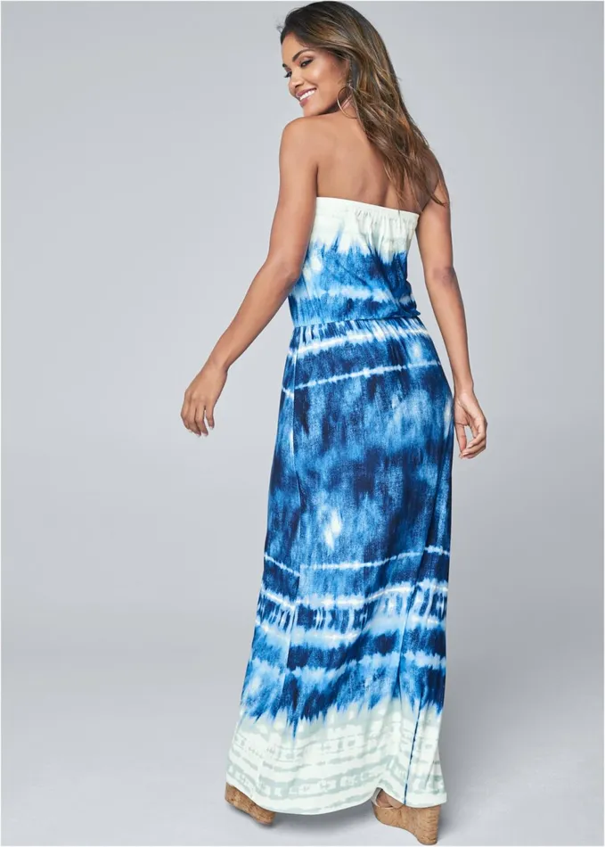 STRAPLESS PRINT MAXI DRESS Blue Multi Women VENUS Sundresses